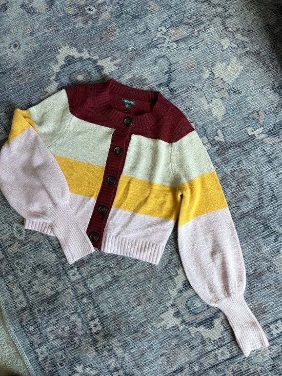 wild fable Sweaters - wild fable Striped Cropped Cardigan in Burgundy, Yellow & Pink